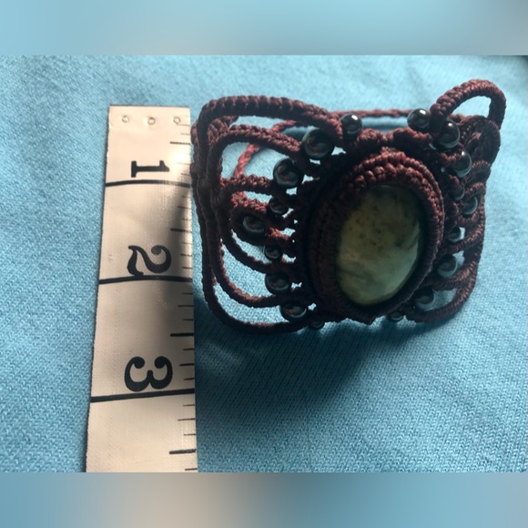 HANDMADE MACRAME CUFF GENUINE JADE AND HEMATITE BEADS - Picture 4 of 6
